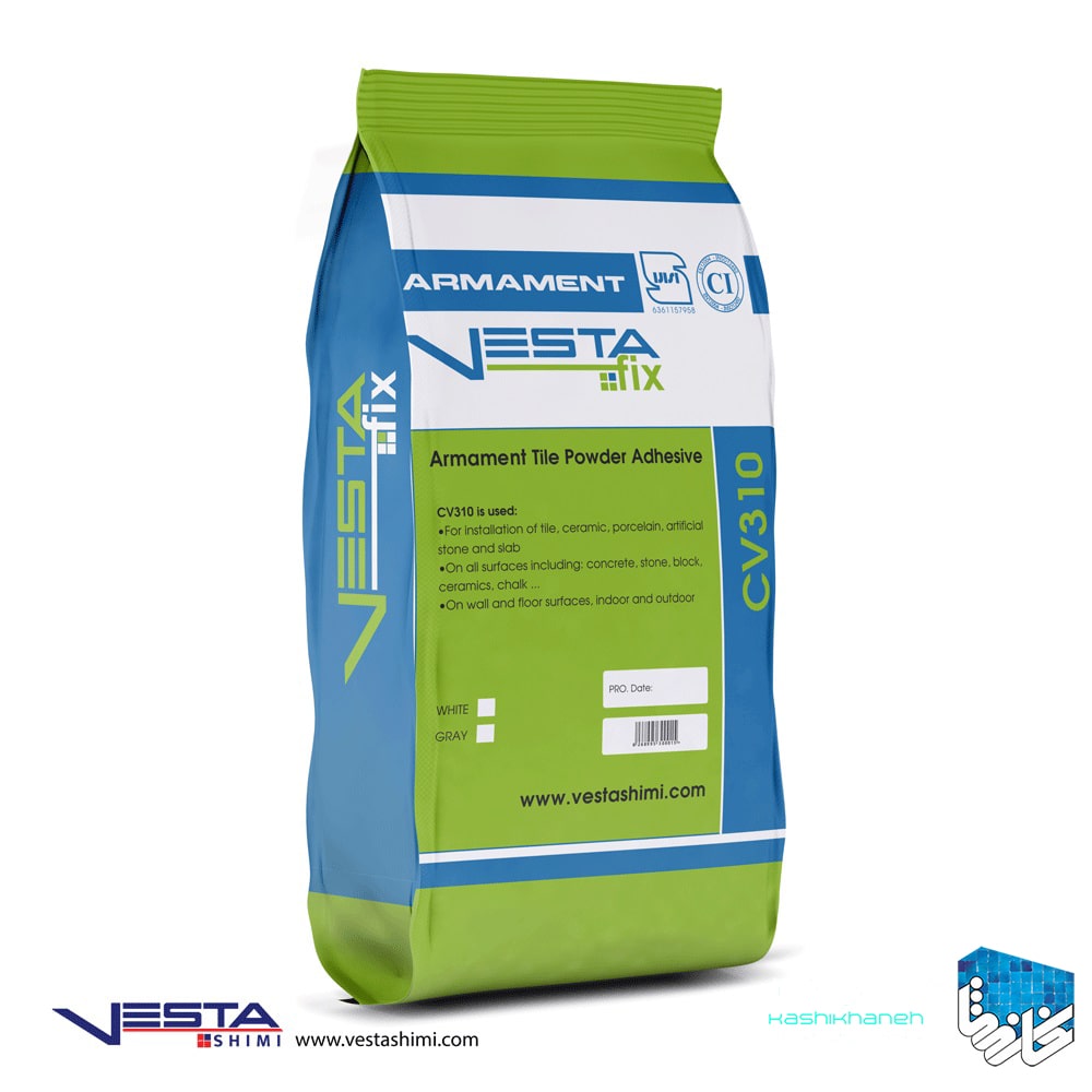 چسب کاشی پودری استاندارد آرمامنت وستا شیمی (CV310) در نمایندگی وستا شیمی اصفهان (کاشی خانه) با قیمت درب کارخانه به صورت عمده و خرده عرضه می گردد. جهت دریافت مشاوره رایگان و دریافت لیست قیمت با ما تماس بگیرید. 