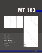 سرامیک MT 183 کاشی ایفاسرام تولید شده در سایز 120×60 با لعاب نانوپولیش و ضخامت 10-12 میلیمتر یکی از طرح های زیبای کاشی های تولیدی شرکت کاشی ایفاسرام اردکان می باشد.این سرامیک از جنس خاک سفید با دوام بوده و لعاب آن از جنس لعاب های نانوپولیش با شفافیت بالا می باشد.