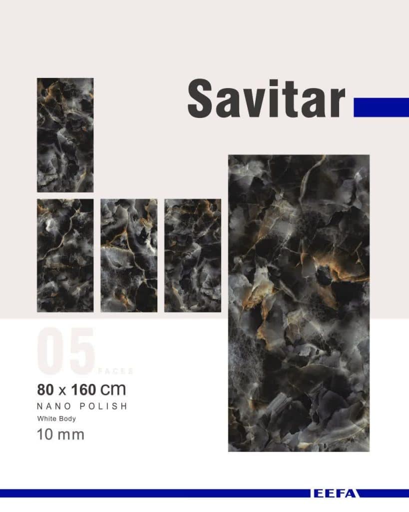 سرامیک پرسلان ساویتار کاشی ایفاسرام تولید شده در سایز 160×80 با لعاب نانوپولیش و ضخامت 12 میلیمتر، یکی از چشمگیر ترین اسلب های این کارخانه استاندارد و به روز می باشد.
از ویژگی های بارز این محصول میتوان به جنس پرسلان با استحکام بالا، جذب آب فوق العاده پایین(نزدیک به صفر)، مقاومت در برابر لکه ها و ... اشاره کرد، که این محصول رو تبدیل به یک انتخاب منحصر به فرد برای سلایق خاص تبدیل میکند.