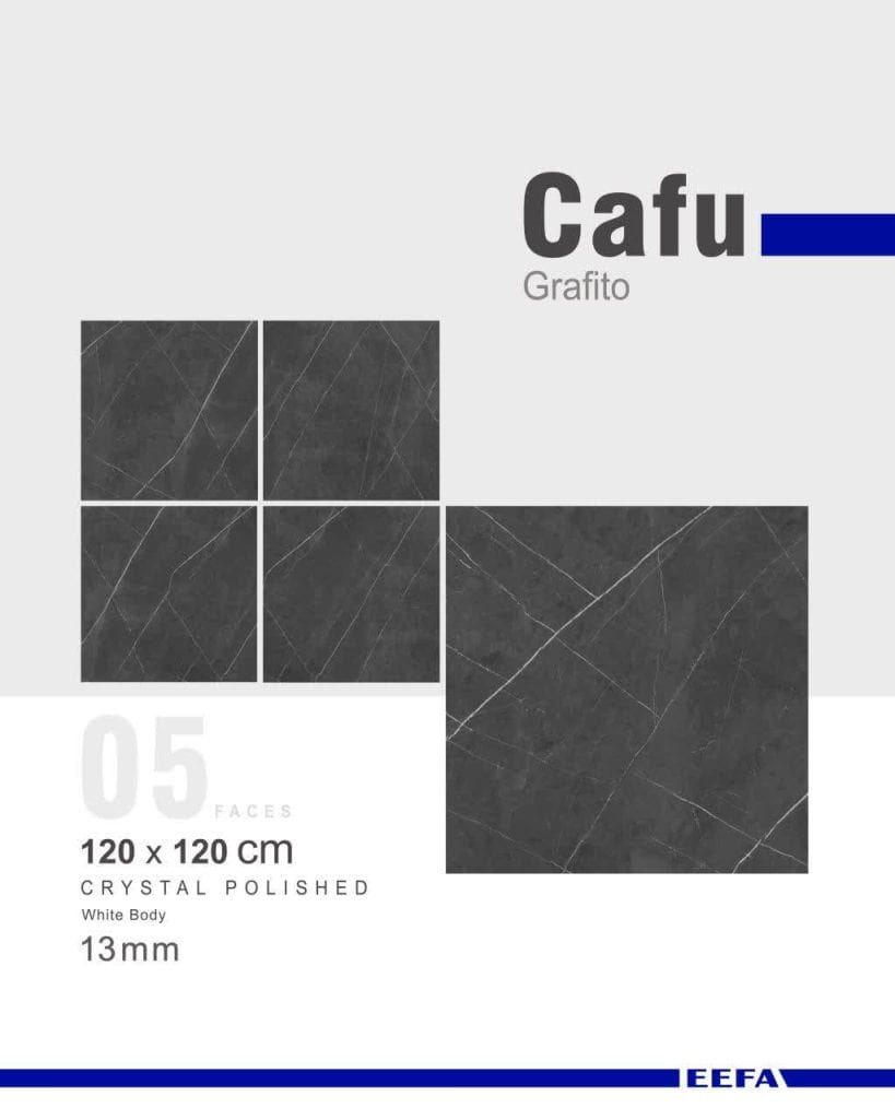 سرامیک پرسلان کافو گرافیت کاشی ایفاسرام تولید شده در سایز 120×120 با لعاب کریستال پولیش و ضخامت 13 میلیمتر، یکی از چشمگیر ترین اسلب های تولید شده این کارخانه استاندارد و به روز می باشد.
از ویژگی های بارز این محصول میتوان به جنس پرسلان با استحکام بالا، جذب آب فوق العاده پایین(نزدیک به صفر)، مقاومت در برابر لکه ها و ... اشاره کرد، که این محصول رو تبدیل به یک انتخاب منحصر به فرد برای سلایق خاص تبدیل میکند.
