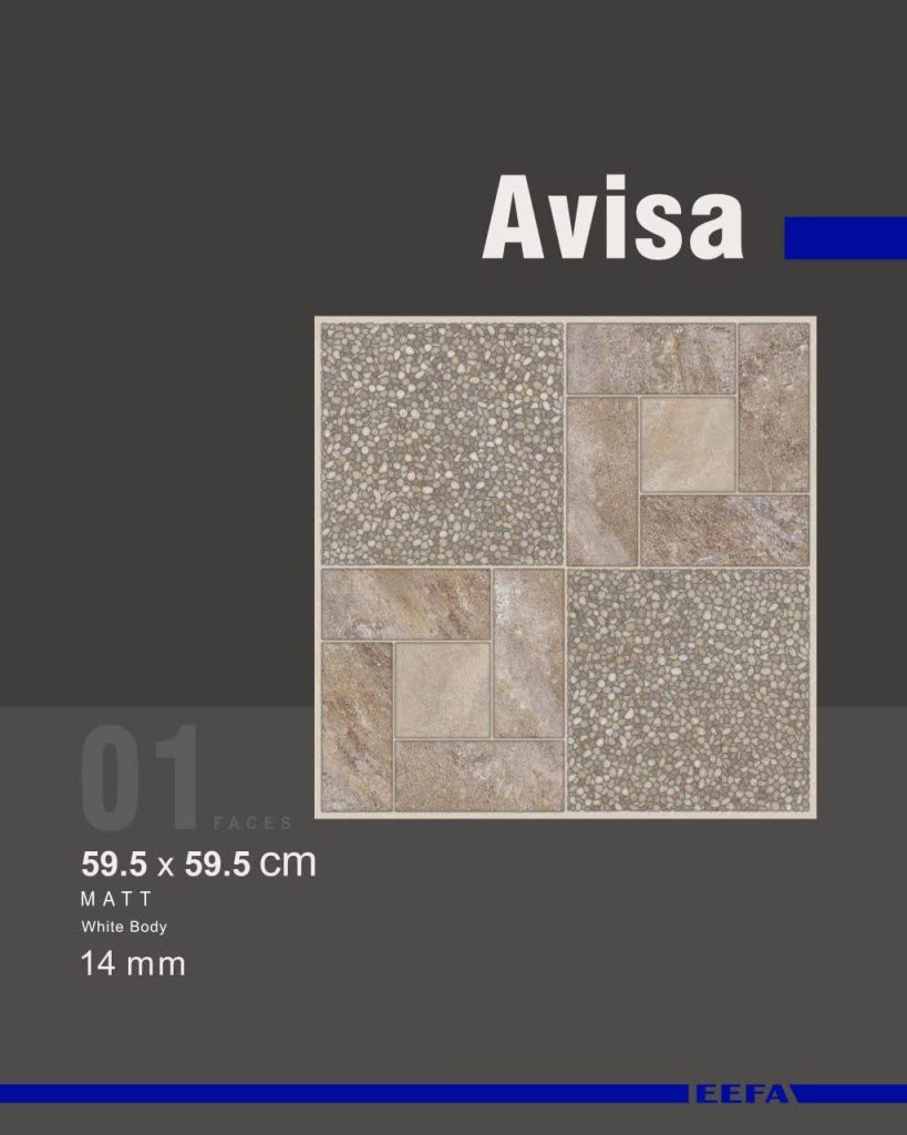 سرامیک پرسلان آویسا کاشی ایفاسرام تولید شده در سایز 60×60 با لعاب مات و ضخامت 14 میلیمتر، ترکیبی از طراحی زنده، لعاب مات ضد لغزش و مقاومت فنی بالا این کارخانه استاندارد و به روز می باشد. از ویژگی های بارز این محصول می توان به جنس پرسلان با استحکام بالا، جذب آب فوق العاده پایین (نزدیک به صفر)، مقاومت در برابر لکه ها و ... اشاره کرد، که این محصول رو تبدیل به یک انتخاب منحصر به فرد برای سلایق خاص تبدیل می کند.