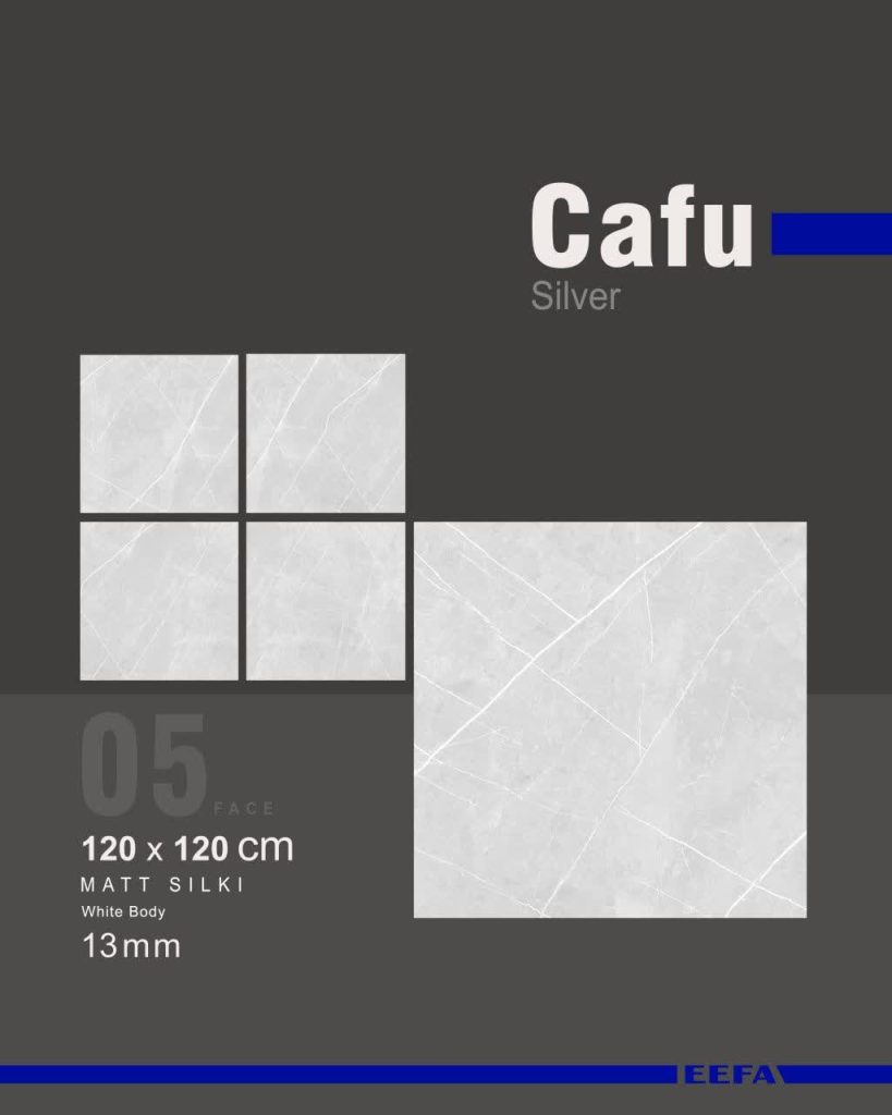 سرامیک پرسلان کافو نقره ای کاشی ایفاسرام تولید شده در سایز 120×120 با لعاب مات ابریشمی و ضخامت 13 میلیمتر، یکی از چشمگیر ترین اسلب های تولید شده این کارخانه استاندارد و به روز می باشد. از ویژگی های بارز این محصول میتوان به جنس پرسلان با استحکام بالا، جذب آب فوق العاده پایین(نزدیک به صفر)، مقاومت در برابر لکه ها و ... اشاره کرد، که این محصول رو تبدیل به یک انتخاب منحصر به فرد برای سلایق خاص تبدیل میکند.