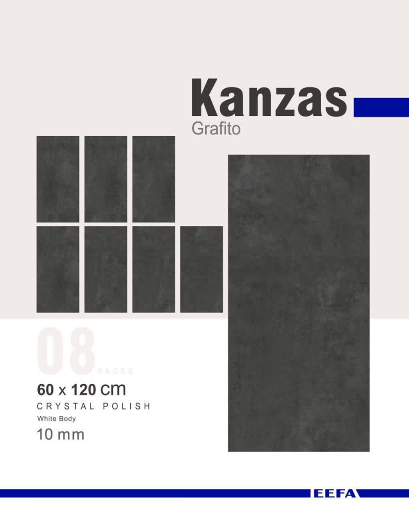 سرامیک پرسلان کانزاس گرافیت کاشی ایفاسرام تولید شده در سایز 120×60 با لعاب کریستال پولیش و ضخامت 12 میلیمتر، یکی از چشمگیر ترین محصولات این کارخانه استاندارد و به روز می باشد.
از ویژگی های بارز این محصول می توان به جنس پرسلان با استحکام بالا، جذب آب فوق العاده پایین (نزدیک به صفر)، مقاومت در برابر لکه ها و ... اشاره کرد، که این محصول رو تبدیل به یک انتخاب منحصر به فرد برای سلایق خاص تبدیل می کند.