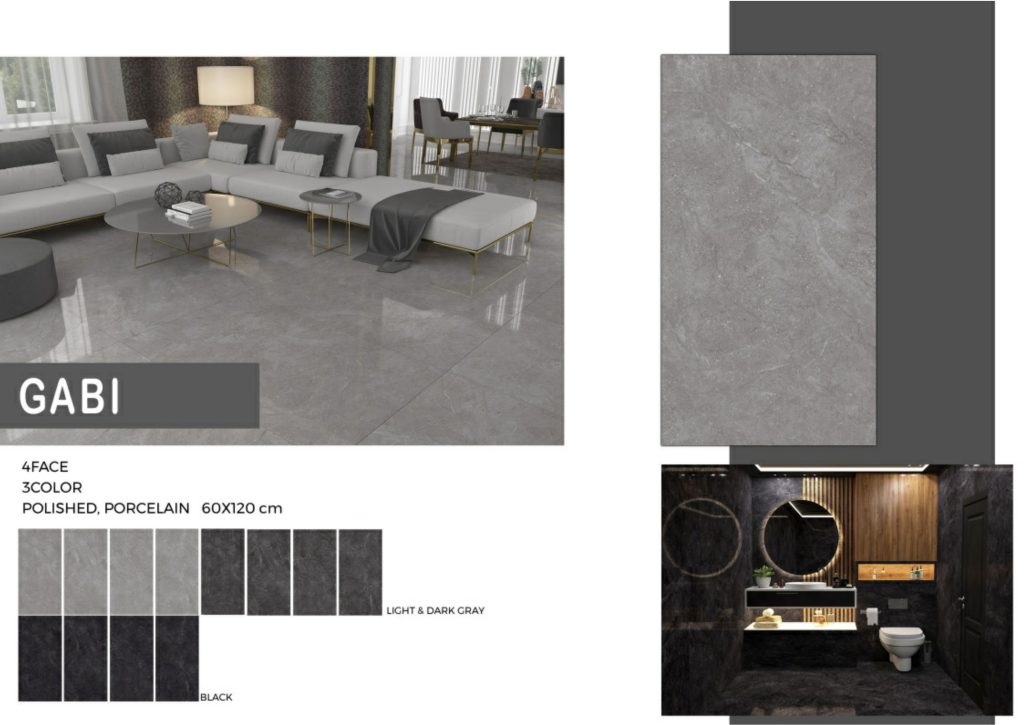 سرامیک پرسلان گابی کاشی نایین در سایزهای 60×120 دارای لعاب نانوپولیش با سطح تخت با پس زمینه رنگ طوسی سنگ طبیعی تولید شده است. جنس بدنه این محصول پرسلان با جذب آب زیر 0.5 درصد و ضخامت 12 میلی متر می باشد. به منظور خرید این محصول از نمایندگی کاشی نایین در اصفهان و تهران با شماره 09138822264 تماس حاصل نمایید.